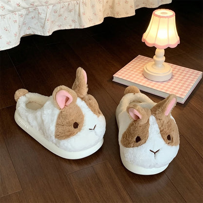 Winter cute long ear fluffy bunny slippers aesthetic warm plush house shoes