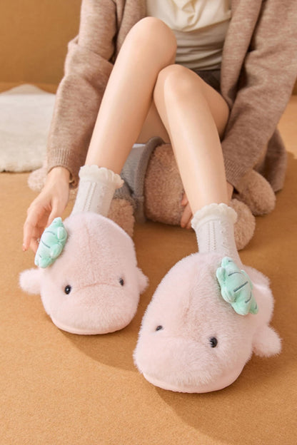 Winter cute pink dolphin slippers aesthetic warm plush house shoes