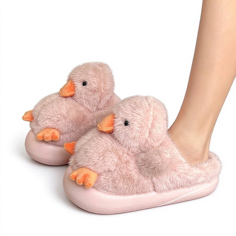 Winter cute pink duck slippers aesthetic warm plush house shoes