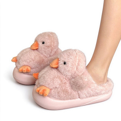 Winter cute pink duck slippers aesthetic warm plush house shoes