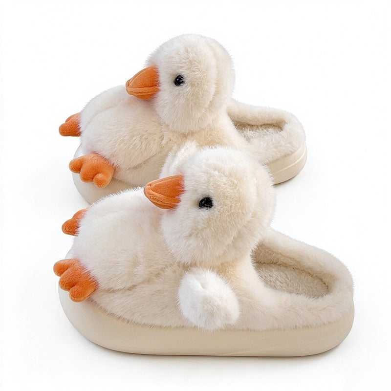 Winter cute white duck slippers aesthetic warm plush house shoes