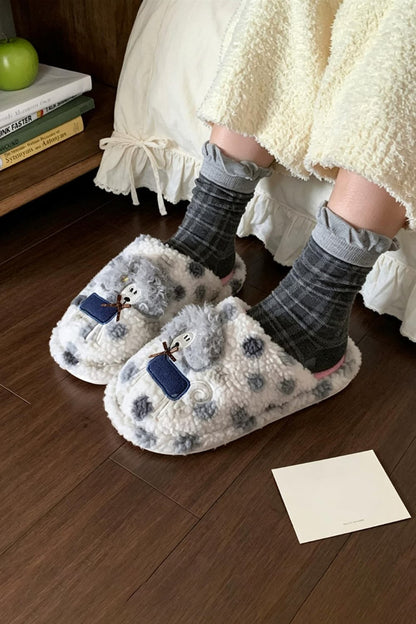 Winter cute white patch curly sheep slippers aesthetic warm plush house shoes