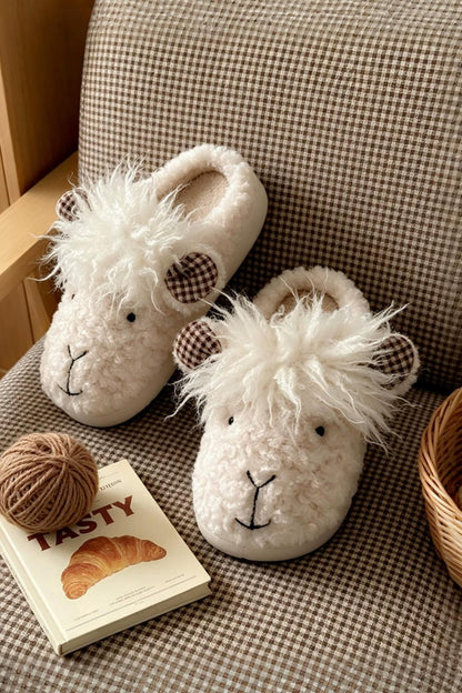 Winter cute white shaggy sheep slippers aesthetic warm plush house shoes