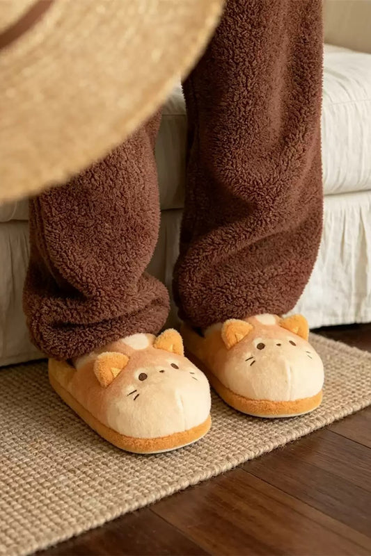 Winter cute yellow bread cat slippers aesthetic warm plush house shoes