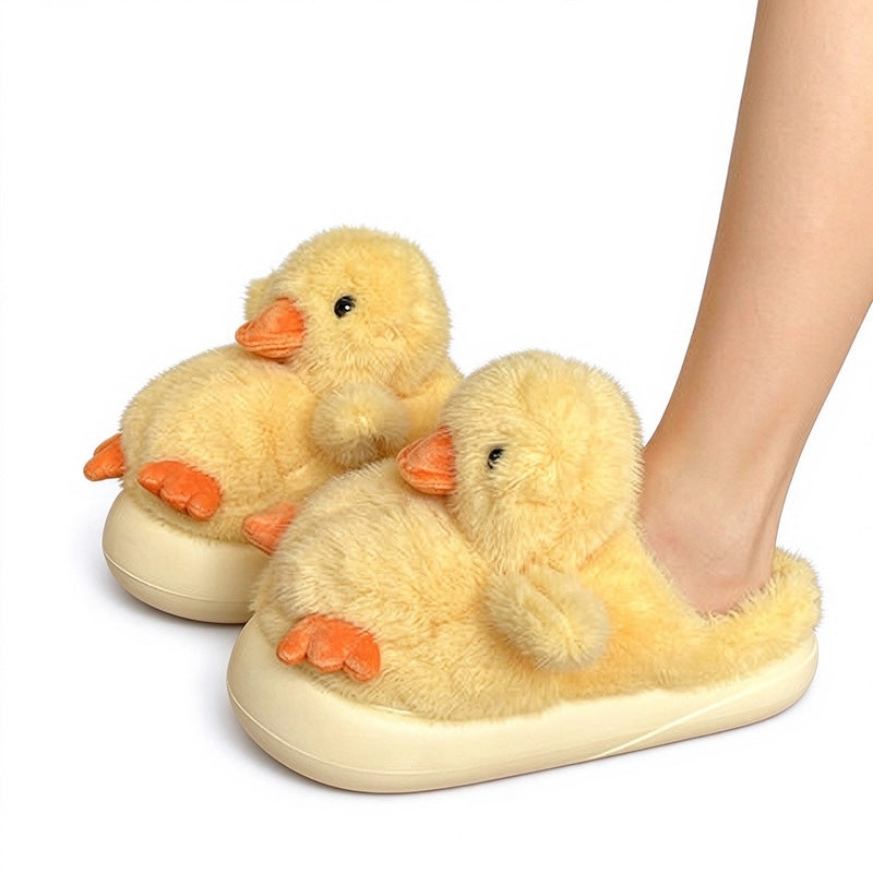 Winter cute yellow duck slippers aesthetic warm plush house shoes