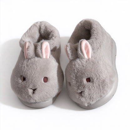 Winter gray cute closed back bunny slippers aesthetic plush house shoes