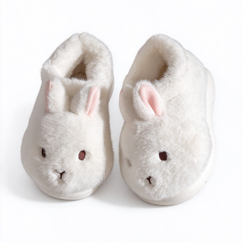 Winter white cute closed back bunny slippers aesthetic plush house shoes