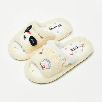 Yellow all seasons open toe plush dog slippers eva sole indoor shoes