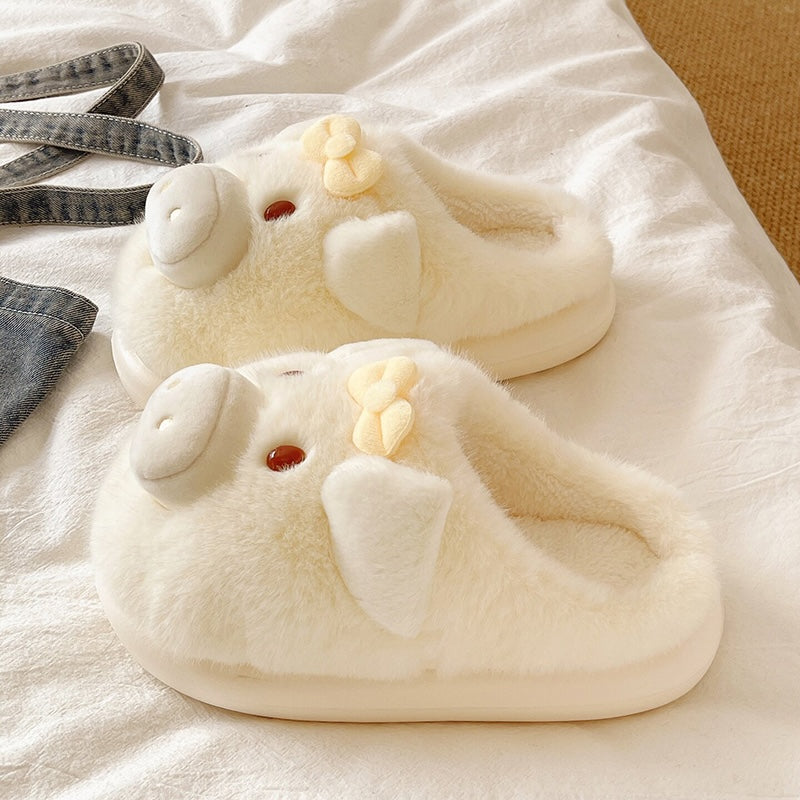Yellow winter cute 3d pig bow slippers aesthetic warm plush house shoes