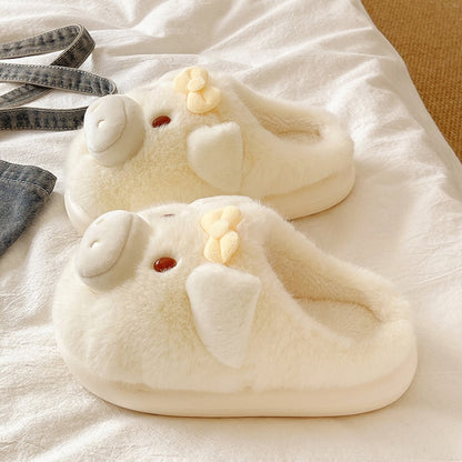 Yellow winter cute 3d pig bow slippers aesthetic warm plush house shoes