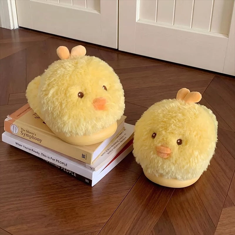 Yellow winter cute fluffy chick slippers aesthetic warm plush house shoes