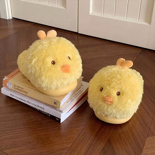 Yellow winter cute fluffy chick slippers aesthetic warm plush house shoes