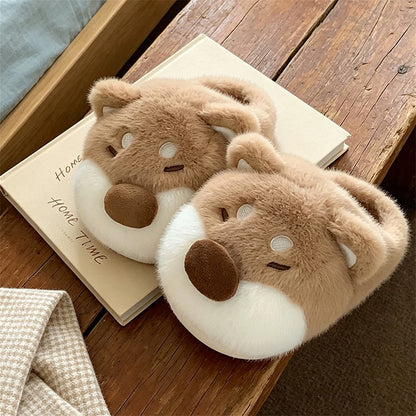 Brown winter cute big nose shiba dog slippers aesthetic warm plush house shoes