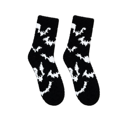 winter halloween 5 pairs pumpkin bats ghosts spiders skulls coral fleece socks