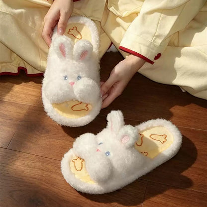 White all season open toe rabbit plush slippers eva sole bunny indoor shoes