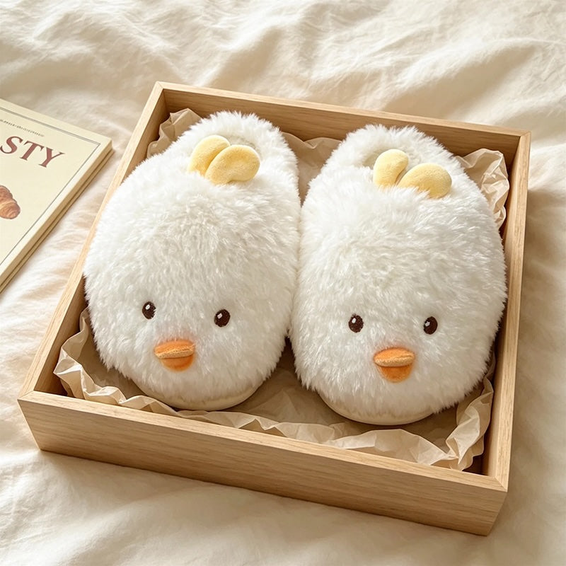 White winter cute fluffy chick slippers aesthetic warm plush house shoes