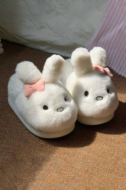 Winter cute white bunny slippers aesthetic warm plush house shoes