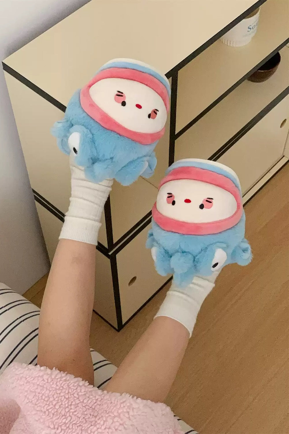 Winter cute blue ugly fish slippers aesthetic warm plush house shoes