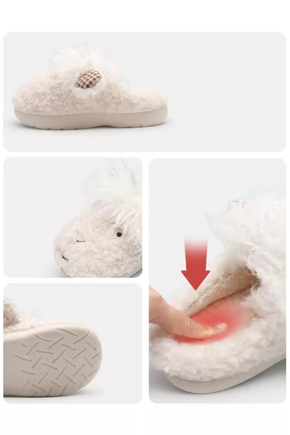 Winter Cute White Shaggy Sheep Slippers Aesthetic Warm Plush House Shoes