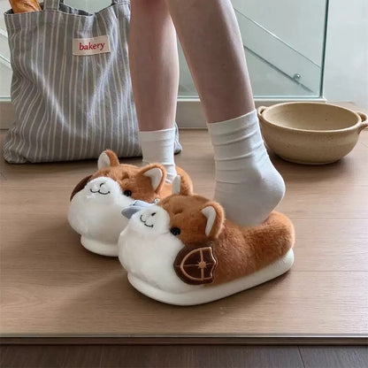 Brown winter cute closed back dog slippers aesthetic warm plush house shoes