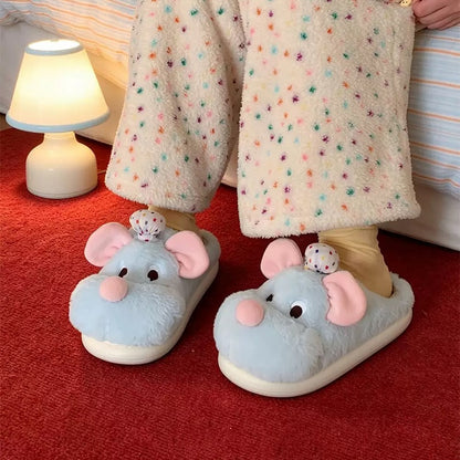 Blue winter cute chef hat mouse slippers aesthetic warm plush house shoes