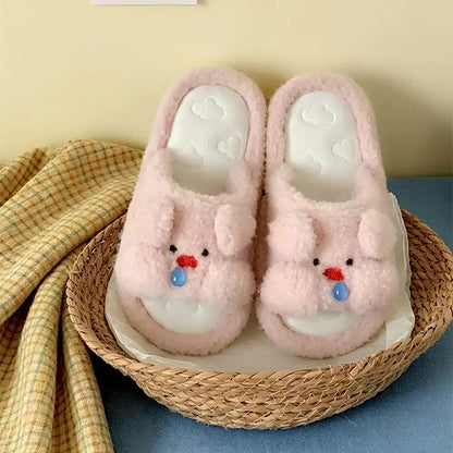 Pink all seasons plush snot pig slippers eva sole indoor shoes