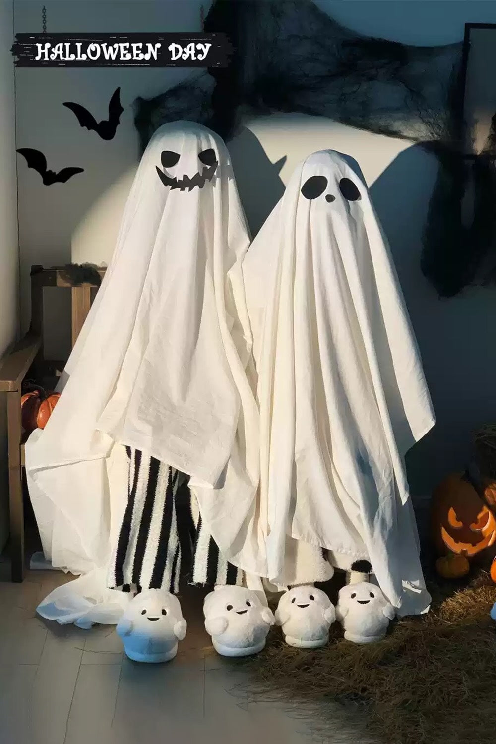 Winter cute white halloween ghost slippers aesthetic warm plush house shoes