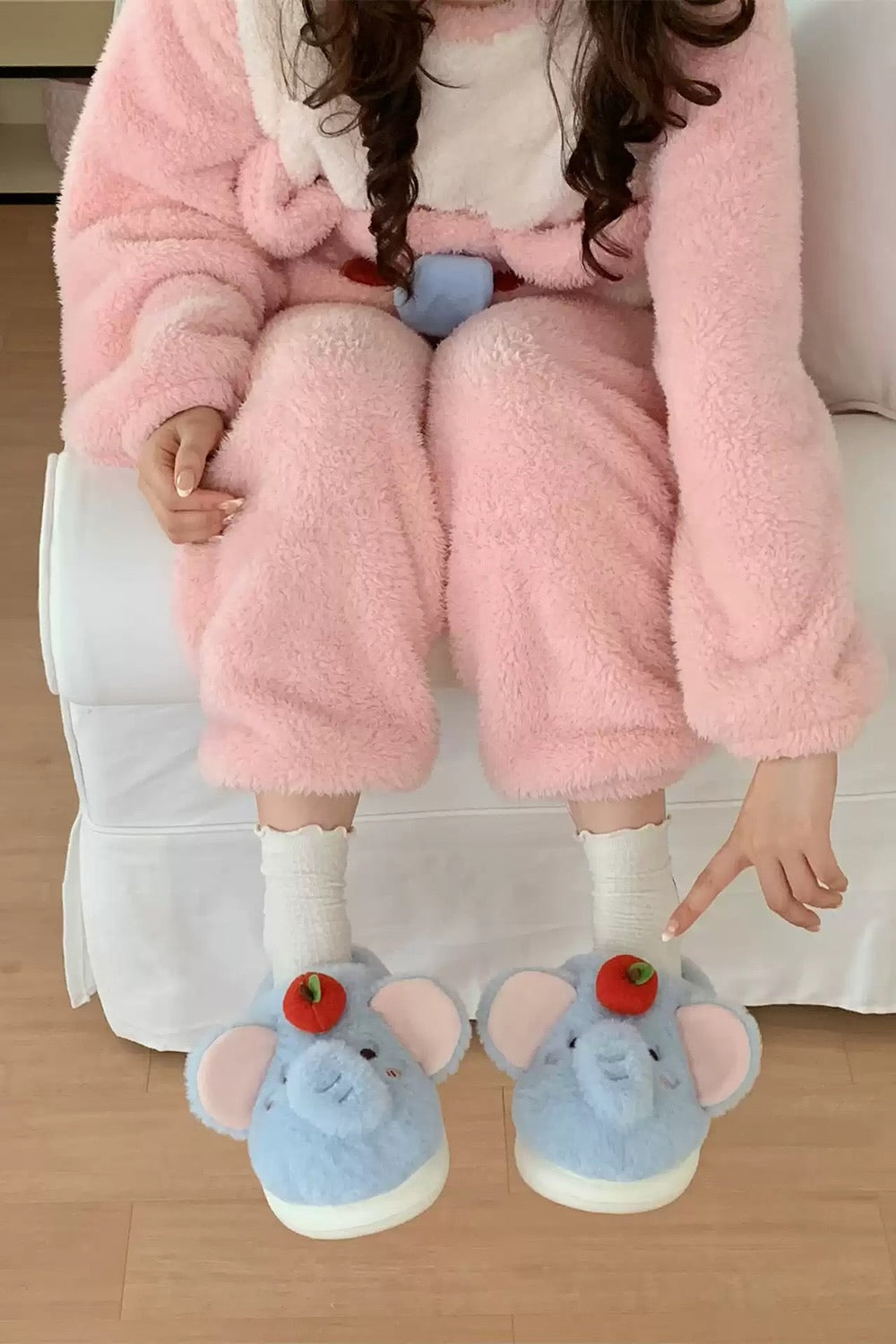 Winter cute blue elephant slippers aesthetic warm plush house shoes