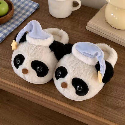 White winter sleeping hat cute panda slippers aesthetic warm plush house shoes