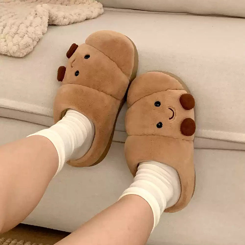 Brown winter cute croissant slippers aesthetic warm cozy house shoes