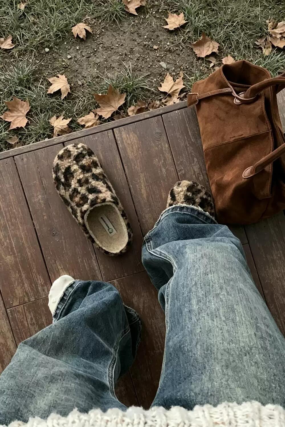 Cute brown leopard slippers aesthetic low arch plush house shoes