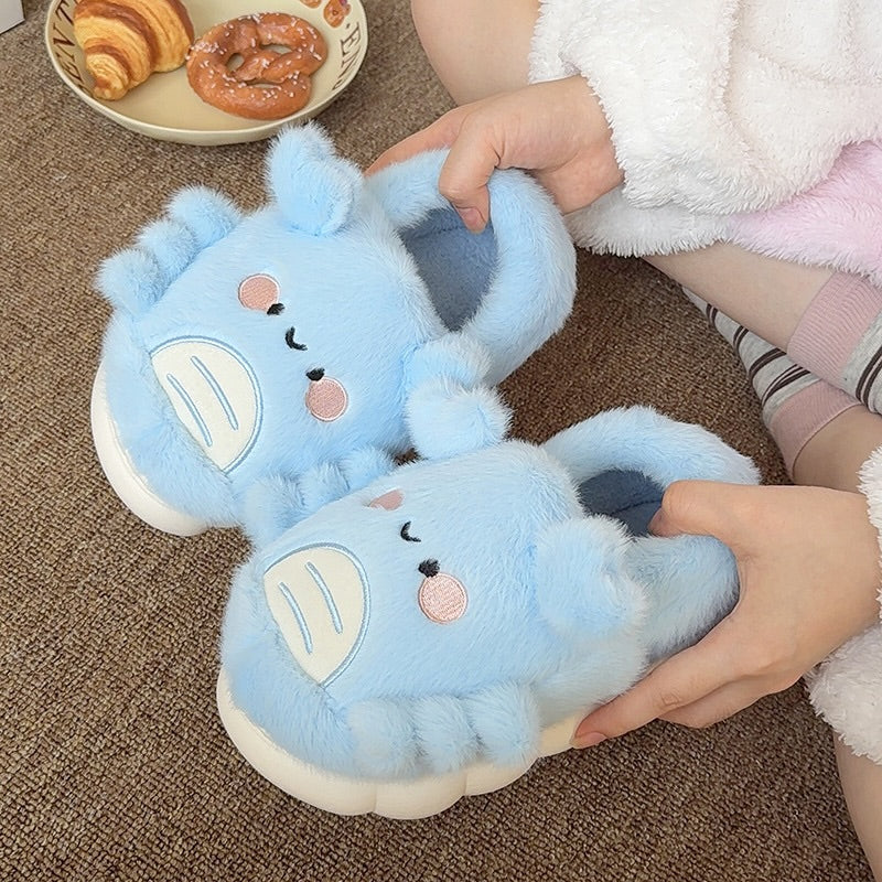 Winter cute blue crab slippers aesthetic warm plush house shoes
