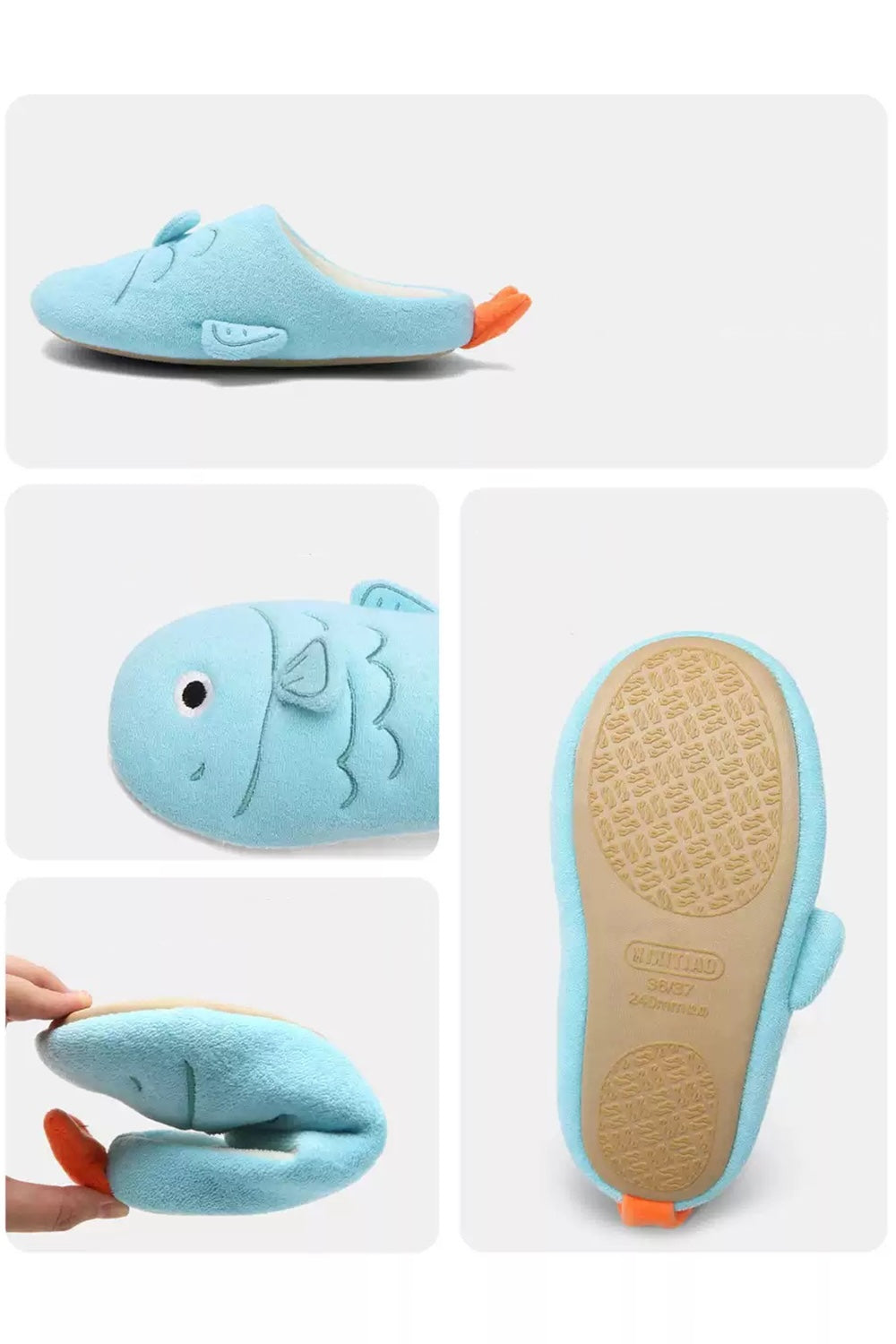 Winter Cute Blue Fish Slippers Aesthetic Warm Plush House Shoes