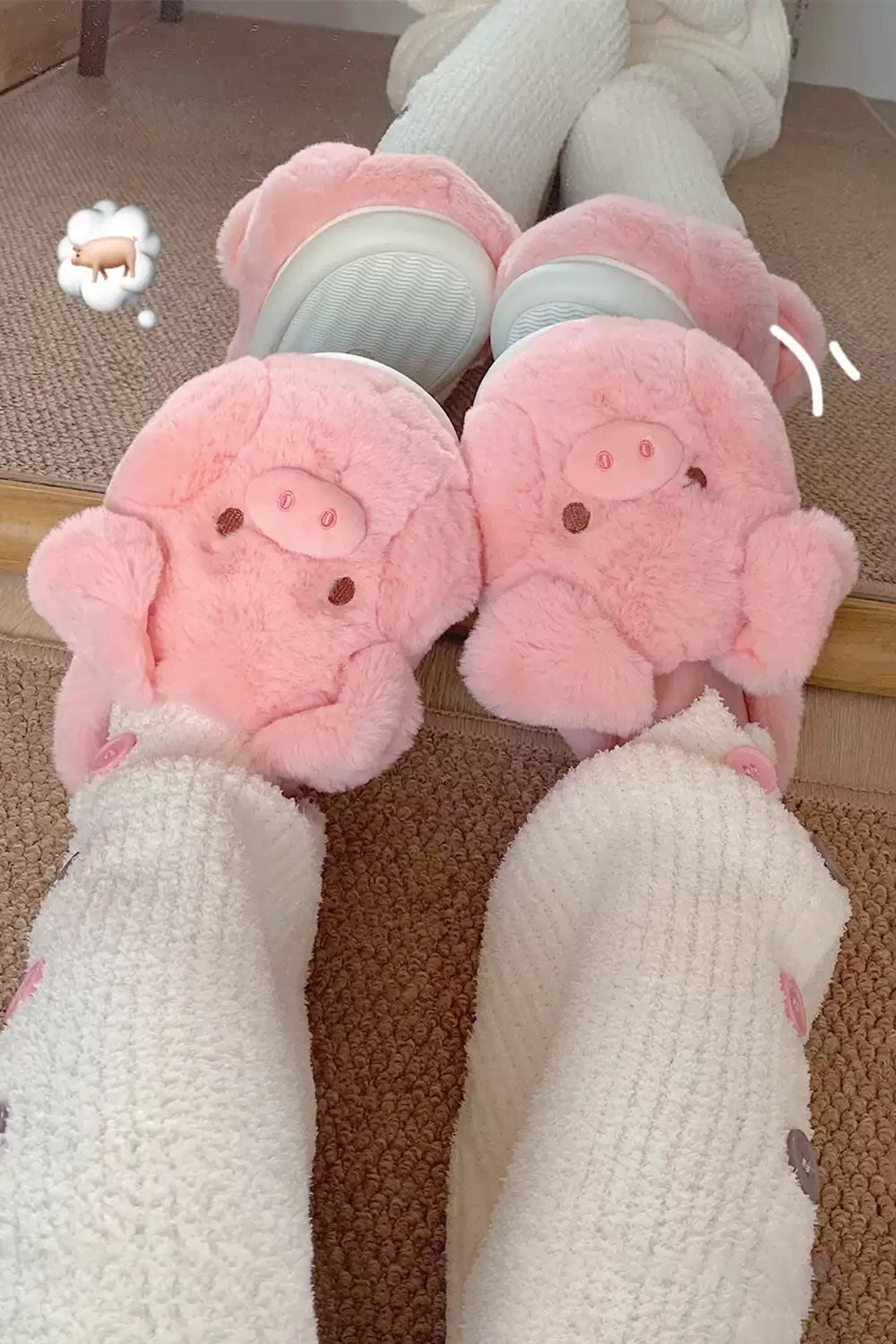 Winter Cute Pink Pig Slippers Aesthetic Warm Plush House Shoes