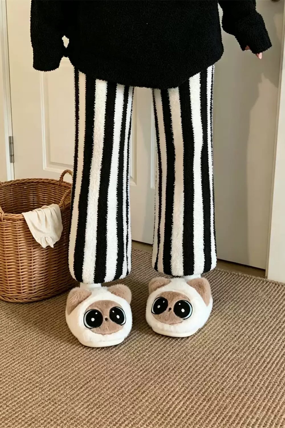 Cute white siamese cat slippers aesthetic warm plush house shoes