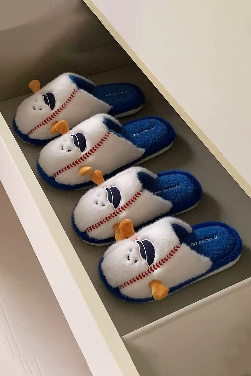 Winter cute light blue baseball slippers aesthetic warm plush house shoes
