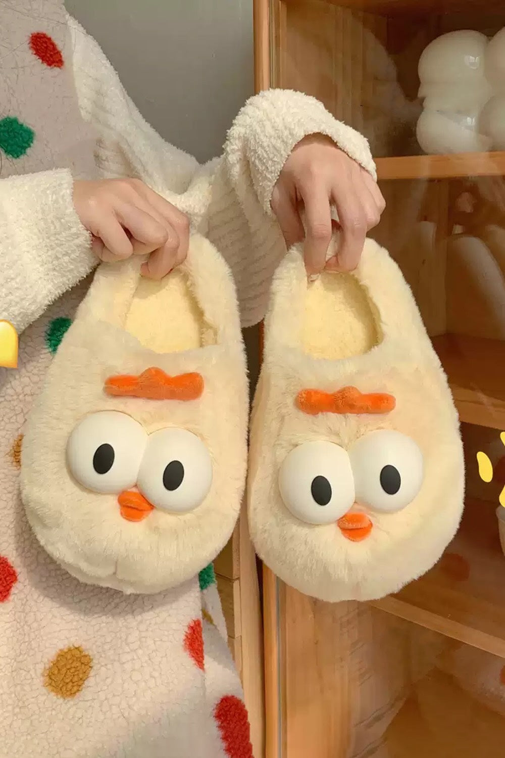 Winter cute yellow chick slippers aesthetic warm plush house shoes