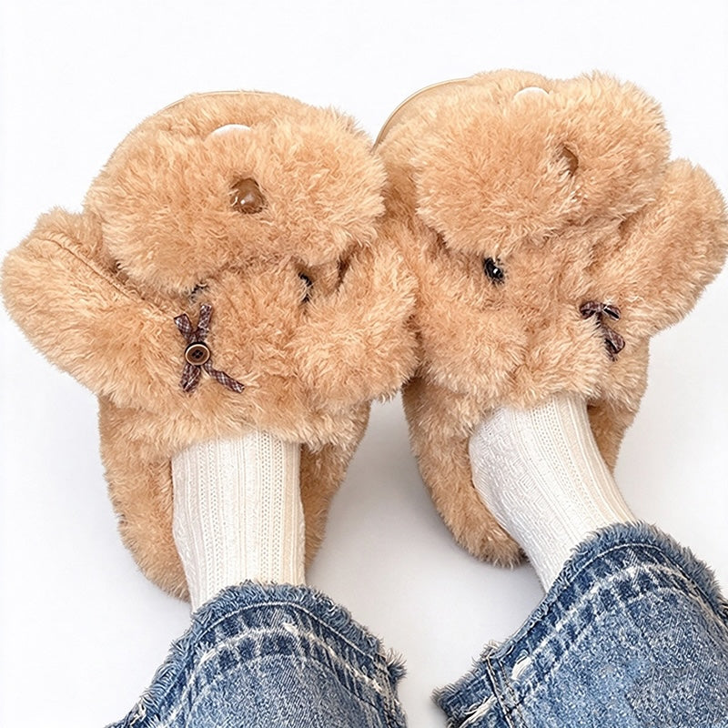 Brown winter cute floppy ear dog slippers aesthetic warm plush house shoes