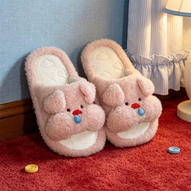 Pink all seasons plush snot pig slippers eva sole indoor shoes