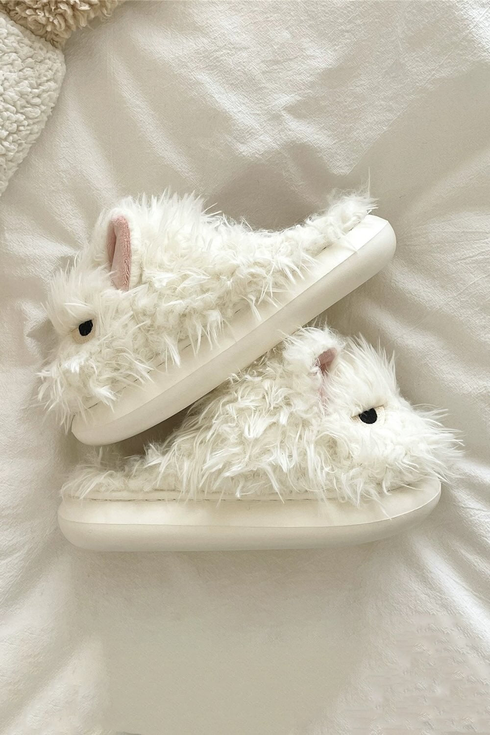 Winter cute white westie dog slippers aesthetic warm plush house shoes