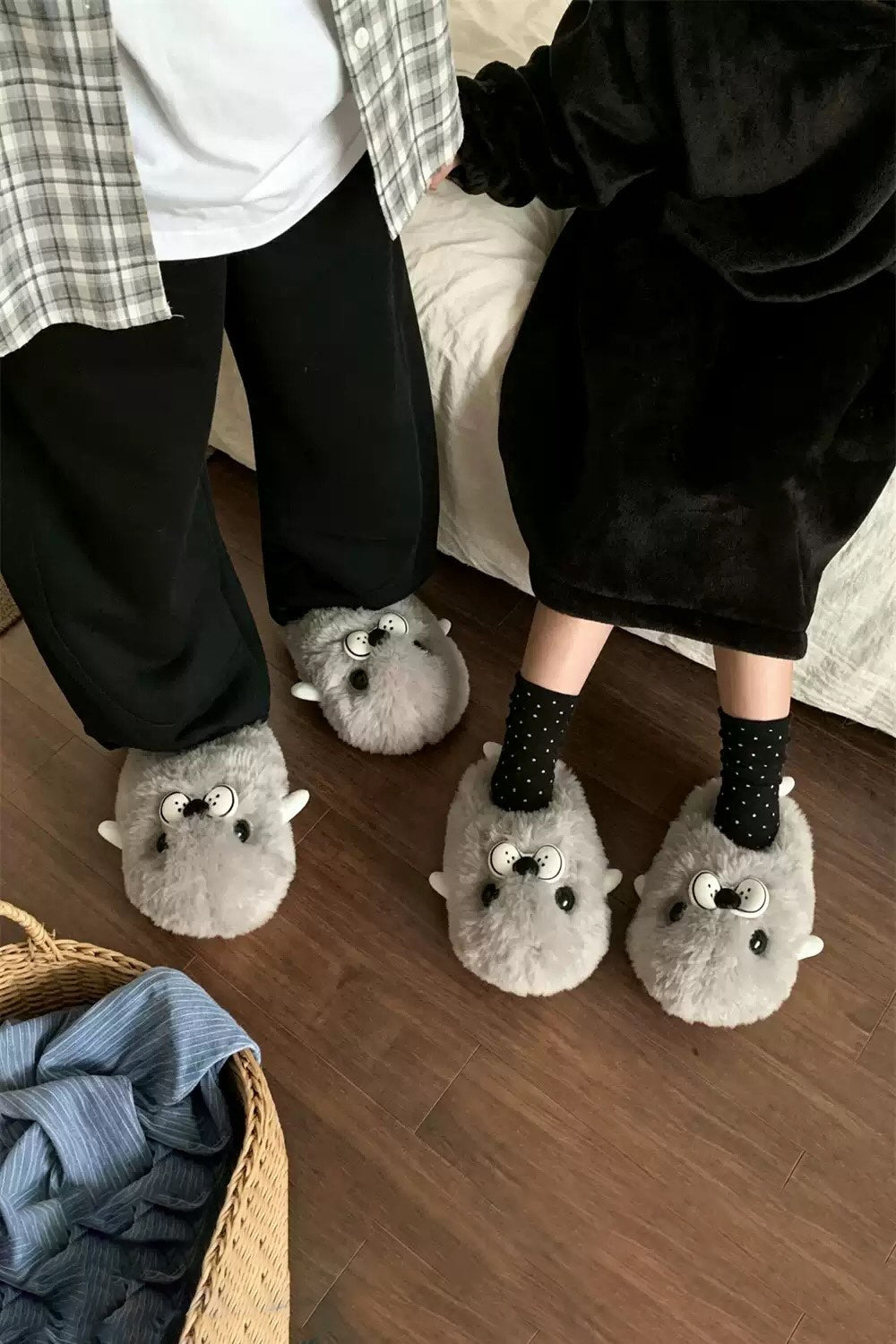Cute grey bow sea lion slippers aesthetic warm plush house shoes