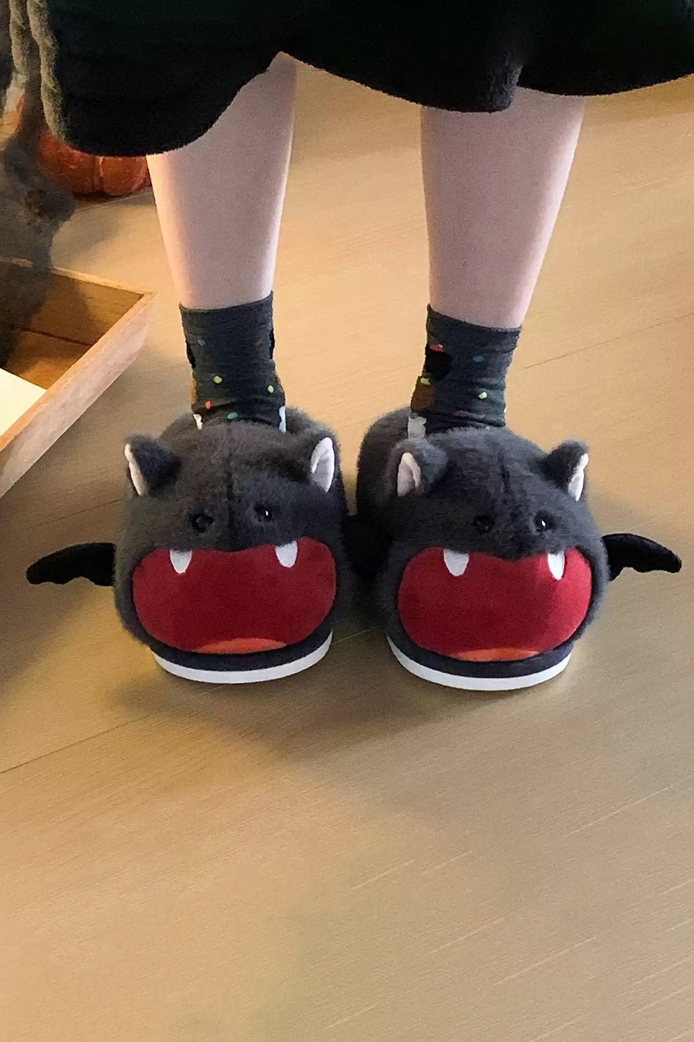 Winter cute black halloween bat slippers aesthetic warm plush house shoes