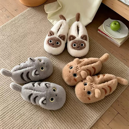 Winter Cute Siamese Cat Slippers Aesthetic Warm Plush House Shoes