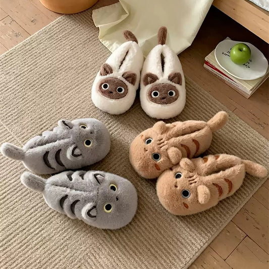 Winter Cute Siamese Cat Slippers Aesthetic Warm Plush House Shoes
