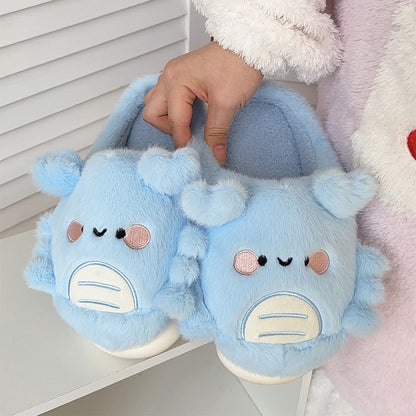Winter cute blue crab slippers aesthetic warm plush house shoes