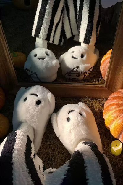 Winter cute white halloween ghost slippers aesthetic warm plush house shoes
