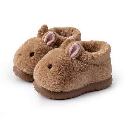 Winter brown cute closed back bunny slippers aesthetic plush house shoes