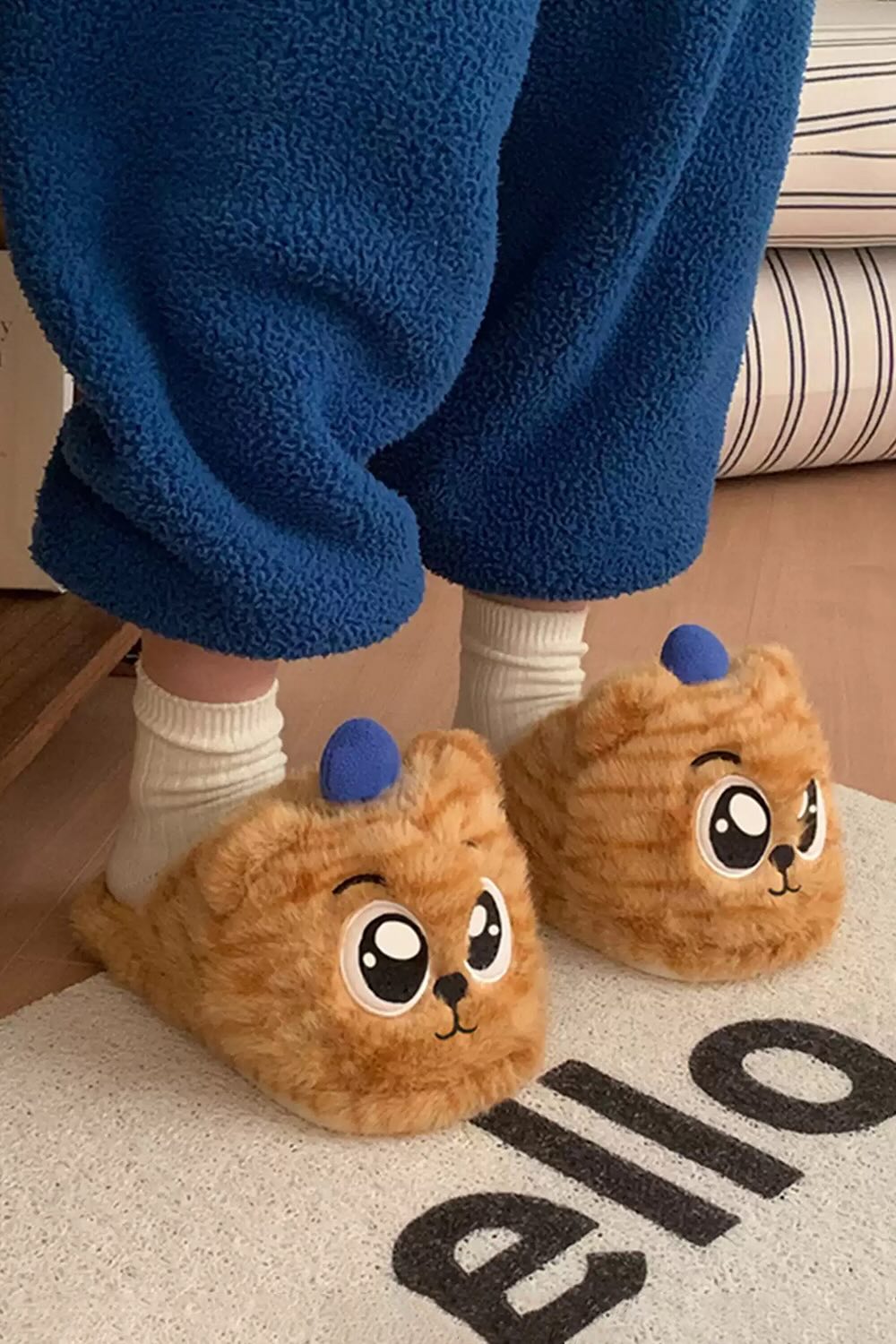 Winter Cute Leopard Slippers Aesthetic Warm Plush House Shoes