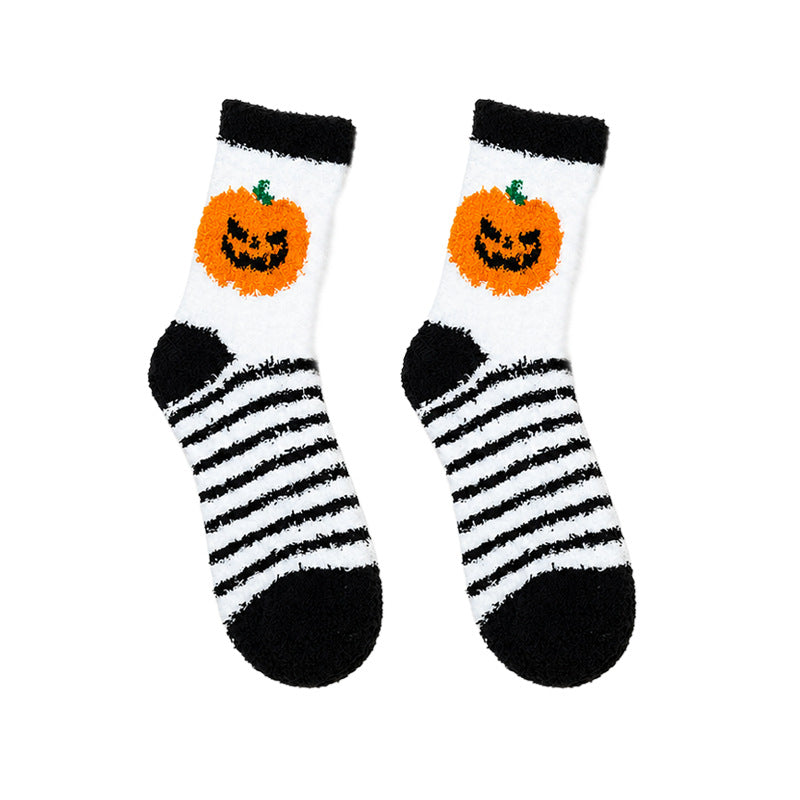 winter halloween 5 pairs pumpkin bats ghosts spiders skulls coral fleece socks