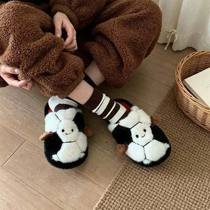 Winter Cute Football Slippers Aesthetic Warm Plush House Shoes